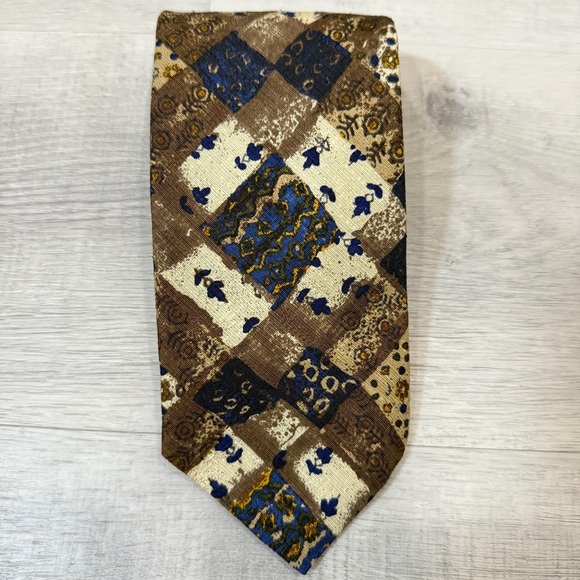 Lorenzo 1964 Silk Brown and Blue Patterned Tie - Made in Italy - Picture 3 of 11